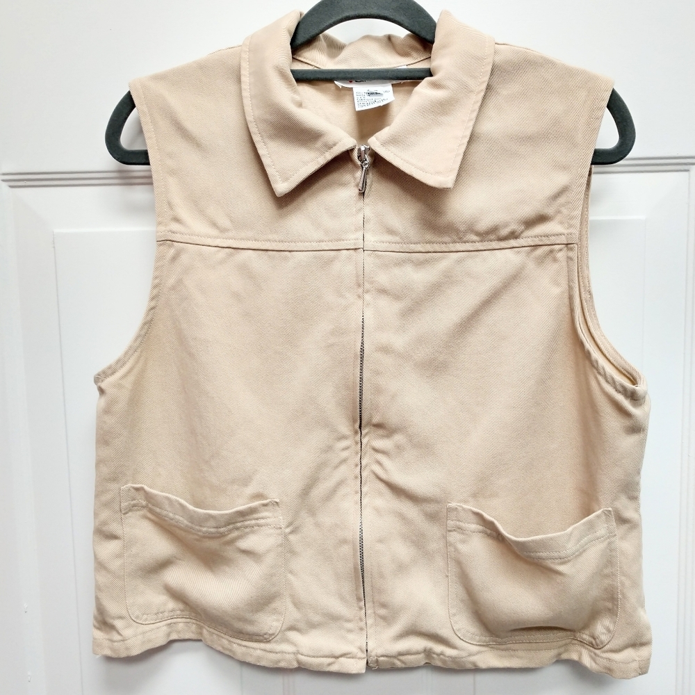 Khaki Tencel Zip Front Vest Talbots Relaxed Fit S